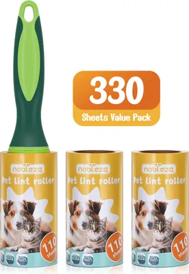 Produktbild von Nobleza Fusselrolle 330 Blatt, 3 Rollen mit 1 Abroller, Extra Klebrige Fusselrolle Kleidung, Fusselroller für Kleidung, Hundehaare, Katzenhaare