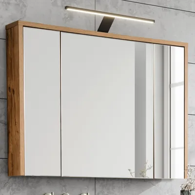 Produktbild von Badezimmer-Spiegelschrank mit Beleuchtung 100 cm breit HARLOW-56 Eiche Nachbildung, B/H/T ca. 100/75-80/16
