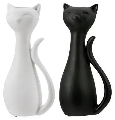 Image de Gilde Vase, "Chat", céramique, noir et blanc, L. 12 cm, l. 15,5 cm, H. 34 cm. Référence : 55427. Code EAN : 4063387554272. Lot de 2 pièces (assorties)
