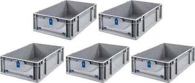 Produktbild von SuperSparSet 5x Eurobox NextGen Insight Cover | HxBxT 17x40x60 | 34 Liter | Niedrig/Blau | Eurobehälter, Transportbox, Transportbehälter, Stapelbehälter