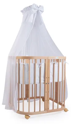 Produktbild von Waldin Babybett Kinderbett 7in1 mit Matratze, mitwachsendes Kinder-Bett,Stoffe weiss,Holz natur