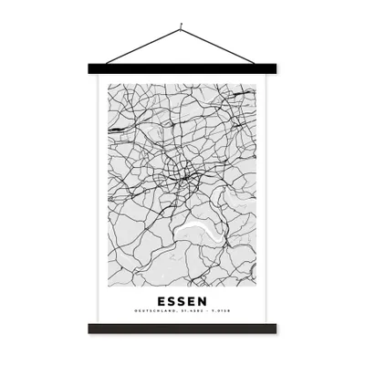 Produktbild von MuchoWow® Textilposter Deutschland - Stadtplan - Essen - Karte 60x90 cm mit schwarzem Rahmen - Poster Wohnzimmer