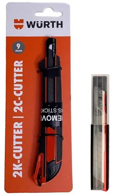 Produktbild von Würth 2K Cuttermesser 9mm + 10x Ersatz Abbrechklingen extrem scharf Teppichmesser Universalmesser 071566294