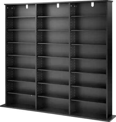 Obrázok produktu pre SucceBuy DVD regál s 24 priehradkami (8 úrovní), mediálny regál 142 x 22 x 130 cm, priestorovo úsporný úložný regál na CD, DVD, knihy a herné disky, knižnica do obývačky alebo domácej pracovne, čierna farba