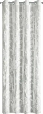 Immagine prodotto di EUROFIRANY | Tenda - 140 x 250 cm - bianco - foglie ricamate - occhielli - trasparente