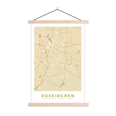 Produktbild von MuchoWow® Textilposter Karte - Euskirchen - Karte - Stadtplan - Vintage 120x180 cm mit holzfarbenen Rahmen - Textil-Plakat