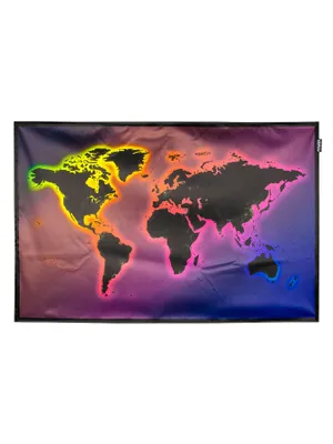 Produktbild von PSYWORK Schwarzlicht Stoffposter Neon "Rainbow World Map", 60x90cm