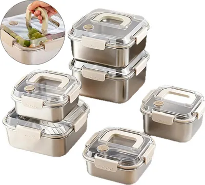 Produktbild von Frischhaltebox aus Edelstahl,Lunchbox mit deckel,Tragbare Lunchbox,Obstbox mit Griff,Quadrat,1200ML