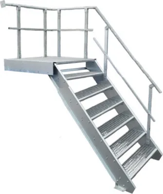 Produktbild von 6 Stufen + Podest Stahltreppe mit Geländer rechts / Stufenbreite 100cm / Geschosshöhe 100-140cm
