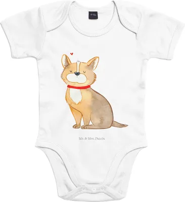 Produktbild von Mr. & Mrs. Panda Strampler Hund Glück 12. - 18. Monat - Heather Grey - Geschenk, Süß, babykleidung body, Einteiler, Kurzarmbody, Spruch, Baby, Sprüche, Liebe, Herz