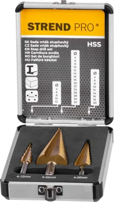 Obrázek produktu pro Sada vrtáků Strend Pro, stupňovité, balení. 3 ks.
