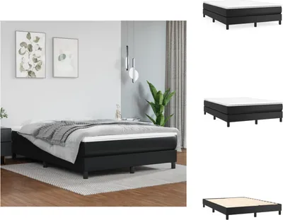 A collage of images showing a black boxspring bed frame with a mattress, and a separate image of just the bed frame.