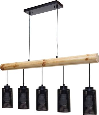 Pendelleuchte MCW-H83, Hängelampe Hängeleuchte, Industrial Vintage Massiv-Holz Metall schwarz  5 Rohrlampenschirme