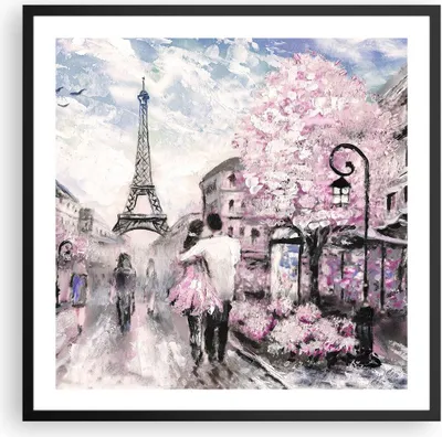 Produktbild von Gerahmtes Poster - Schwarzer Rahmen - Paris Weg Illustration eiffle - 60x60 cm - Wand Bild - Wanddeko - Wandbilder - Wandposter - Bilderrahmen - Bilder - Kunstdruck - Wandbild - P2BAC60x60-3149