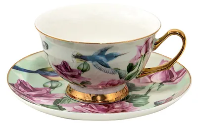 Produktbild von Clayre & Eef Tasse mit Untertasse 200 ml Grün Porzellan Blumen