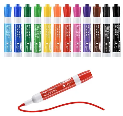 Produktbild von Whiteboard Marker Set 12 Farben Abwischbar 2,7 mm Rundspitze Tafelmarker
