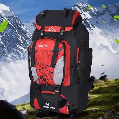 Produktbild von Wasserdichter Multifunktions-Rucksack (80 l), Militär-Schultertasche, Reiserucksack, Retro-Leder, ROT