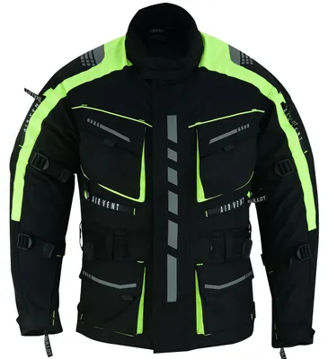 Produktbild von Herren Motorradkombi Textilien motorradjacke + Motorradhose inkl. Protektoren, Größe:58/3XL, Farbe:Neon Gelb