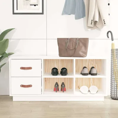 Produktbild von The Living Store Schuhbank Weiß 100x34x45 cm Massivholz Kiefer