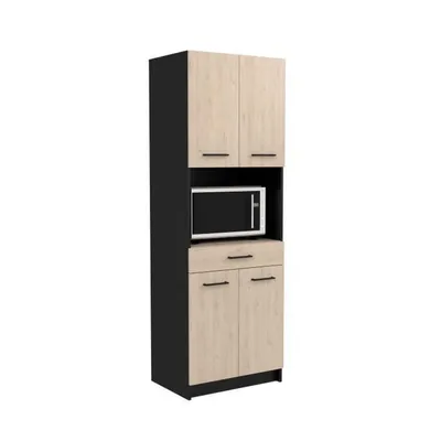 Image de IDEM Buffet de cuisine - Chêne et noir - 4 portes + 1 tiroir - 60 x 42 x 177 cm