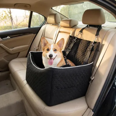 Image de Siège auto pour chien, adapté aux petites et moyennes races jusqu'à 15,8 kg, de couleur noire, lavable, avec coussin réversible