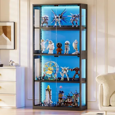 Productafbeelding van Glazen vitrine zwart - vitrinekast - displaykast - etalagekast - presentatiekast - 4 glazen planken