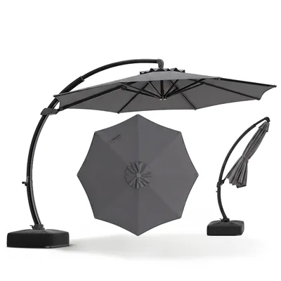 Produktbild von COSTWAY Sonnenschirm mit Ständer, 330cm Alu Ampelschirm mit Kurbel, 360° drehbar, Neigungswinkel stufenlos verstellbar, großer Gartenschirm Grau