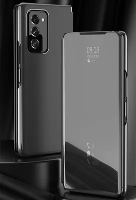Produktbild von Samsung Galaxy Z Fold2 Hülle, Lichtdurchlässigen Spiegel Abdeckung, Klappetui Kunstleder Schutzhülle für Samsung Galaxy Z Fold 2 5G Schwarz