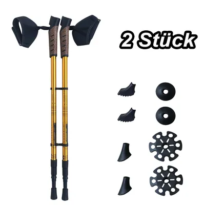 Produktbild von VOSSBACH® Alu Nordic Walking Teleskop Stöcke inkl. 12 Aufsätze Wanderstöcke Trekkingstock Aluminium Trekking Wander Gehstock Gold