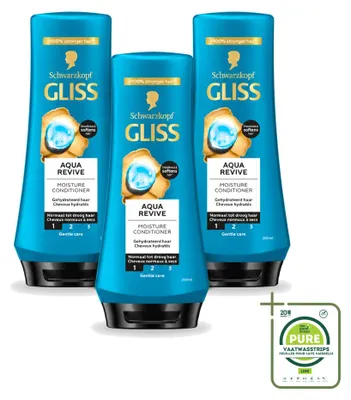 Productafbeelding van 3 x Gliss Aqua Revive Conditioner - Hydraterend en verfrissend - 200 ml - Voordeelverpakking - 3 stuks