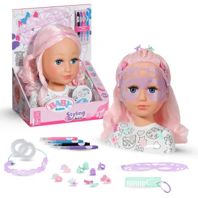 Produktbild von BABY born Styling Kopf Kreativ, Frisierkopf mit abwaschbaren Markern und über 20 Accessoires
