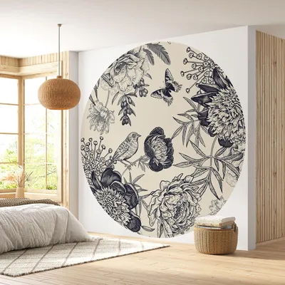 Produktbild von Runde Tapete / Kreis - Lumaléa - Blumenmuster - Premium-Papier 185 g, abwaschbar - Durchmesser 90 cm
