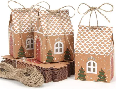 Produktbild von 30 Stück Weihnachts Geschenkboxen Kraftpapier Dekoration Hanfseil 10,5 cm x 7 cm x 5 cm