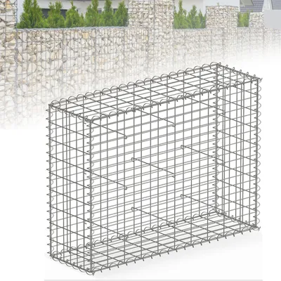 Produktbild von Floordirekt Gabionenkorb Lenox, Steinkorb verzinkter Stahl, Sichtschutz Gartenbegrenzung, Drahtkorb Gabionenwand, Außenbereich Trennwand, 100x90x30 cm