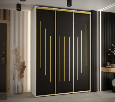 Produktbild von Kleiderschrank ASIRI 8 – 180/60 cm, weiß/schwarz/gold