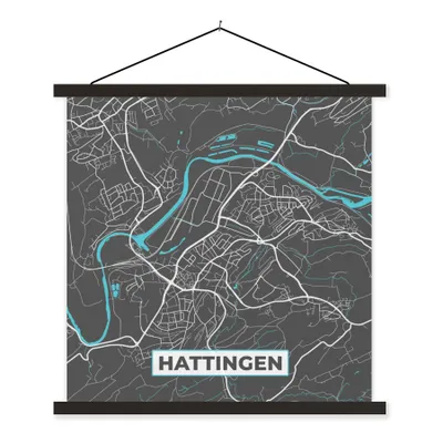 Produktbild von MuchoWow® Textilposter Stadtplan - Hattingen - Deutschland - Karte 60x60 cm mit schwarzem Rahmen - Posteraufhänger