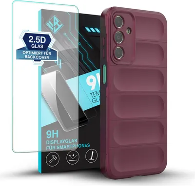 Produktbild von Handy Hülle für Samsung Galaxy A15 / A15 5G mit 9H Displayglas Displayschutz Plus Grip Case Cover Schutzhülle Softgrip Farbe: Burgunder Rot