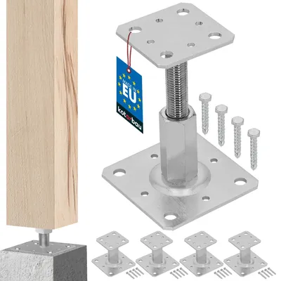 4er-Set Pfostenträger, Stahl, 80x80 mm, höhenverstellbar