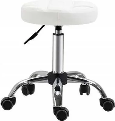 Produktbild von Weißer gepolsterter Rollhocker drehbar, stufenlos höhenverstellbar 48-63 cm, bis 120 kg