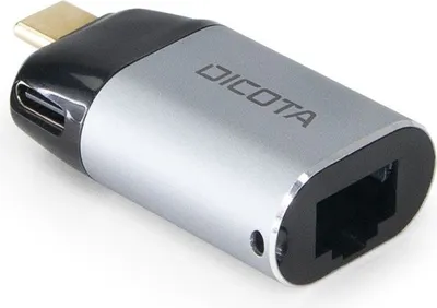 Immagine prodotto di Mini adattatore Dicota da USB-C a Ethernet con PD (100W) argento