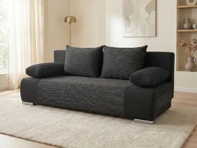 Produktbild von Schlafsofa Naki - Sofa mit Schlaffunktion und Bettkasten, Bettsofa, Couch (Schwarz + Schwarz (Alova 04 + Berlin 02))
