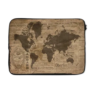 Produktbild von MuchoWow® Laptop Hülle 14 ZollWeltkarte - Retro - Zeitung Laptoptasche - Laptoptasche - Stoßsicher - Schutzhaube