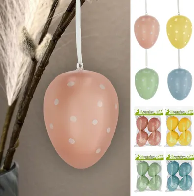 Produktbild von Ostereier Pastellfarben zum Aufhängen gepunktet 16er Set H9cm grün blau rosa gelb Kunststoff Eier Dekoeier Ostern