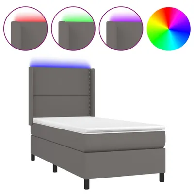 Produktbild von vidaXL Boxspringbett mit Matratze & LED Grau 90x200 cm Kunstleder