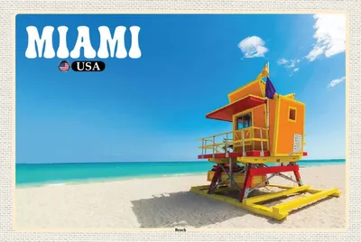 Produktbild von vianmo Holzschild 20x30 cm Miami USA Strand Meer Urlaub Bildmotiv Reisemotiv Amerika