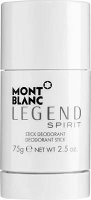 A white deodorant stick with black text and a logo.