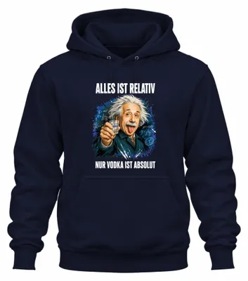 Imagen del producto de Todo es relativo. Solo el vodka es una declaración. Sudadera con capucha y estampado sarcástico, color azul marino, talla S