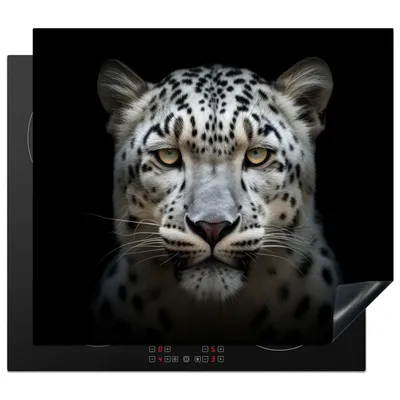 Produktbild von KitchenYeah© Herdabdeckplatte Wildtiere - Leopard - Porträt - Schwarz , 58x51cm, Küche Deko, Glaskeramikkochfeld Herdabdeckung, Abdeckplatte fùr Kochfeld