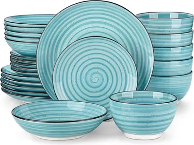 Produktbild von Steingut Tafelservice Set 24-tlg Bonbon Blau Geschirr Kombiservice modern