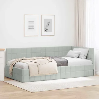 Produktbild von Maison Exclusive - Eckbettgestell mit Kopfteil Hellgrau 100 cm x 200 cm Samt